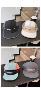 Détails de casquettes camp cap à cinq panneaux avec design bicolore et tissu technique