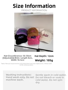 Dimensions de la casquette baseball en peluche avec bride réglable 56-58 cm