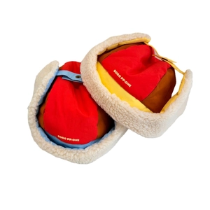 Winter fleece-lined patchwork aviator hat with warm earflaps for outdoor skiing and snow
