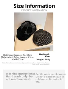 Tableau des tailles et guide d'entretien détaillé de la casquette rétro à carreaux