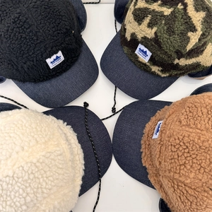 Polar fleece camouflage patchwork baseball trapper hat with earflaps and drawstrings