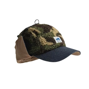 Winter camouflage fleece trapper hat with denim brim and warm ear flaps for outdoors