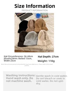 Detailed size chart and care instructions for warm oversized knitted beanie hats