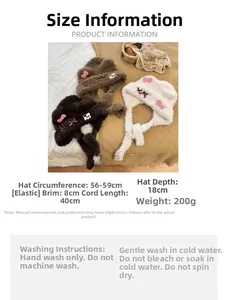 Detailed size information and material specs for the plush bear ear winter hat