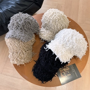 Women's Winter Plush Tassel Baseball Cap Warm Fuzzy Fringe Duckbill Hat Fashionable Minimalist Solid Color Adjustable Outdoor Cap
