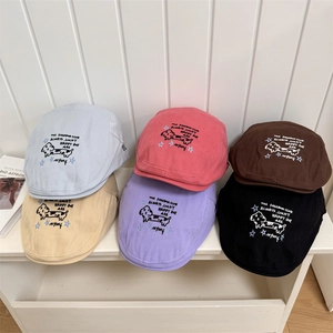 Cartoon Dog Embroidery Newsboy Cap For Women Men Streetwear Fashion Adjustable Acrylic Duckbill Beret Hat Outdoor Sunshade