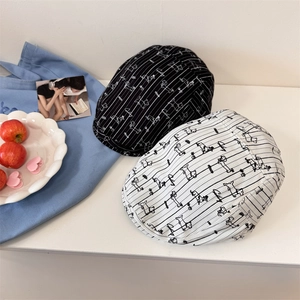 Vintage Stripe Dog Print Newsboy Cap For Women Retro Acrylic Flat Cap Adjustable Beret Hat Casual Stylish Sunshade Headwear
