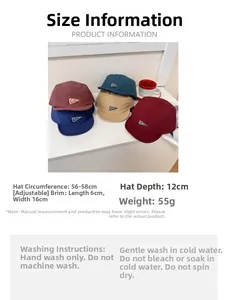 Detail of adjustable quick-dry 5-panel baseball cap showing colors and size specifications