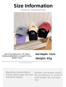 Detailed size guide and specifications for cat embroidery adjustable baseball caps