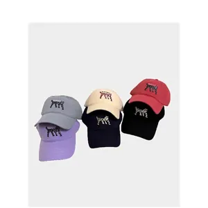 Cat embroidery baseball caps in multiple colors featuring a wide brim soft top design