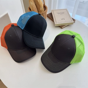 Three assorted mesh trucker hats in black, brown, and navy for casual outdoor summer activities