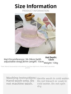Size chart showing 56-58cm circumference and 13cm brim for plaid lace sun hat