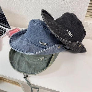 Cappello da Pescatore Vintage in Acrilico Lavato per Donna Uomo Protezione Solare all'Aperto Ala Larga Estate Parasole