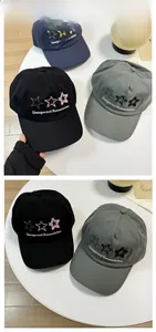 Detailed embroidery of three stars and romantic text on soft cotton baseball caps