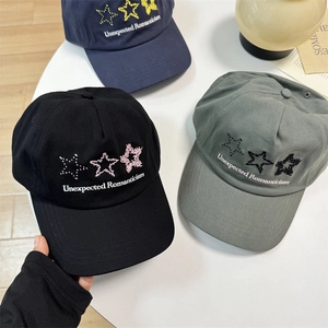 Minimalist cotton baseball caps with star embroidery and Romanticism slogan in three colors