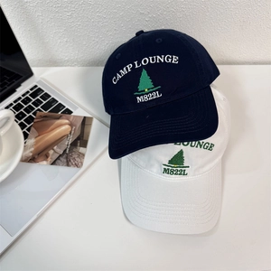 Classic cotton baseball caps with pine tree embroidery in navy blue and white colors