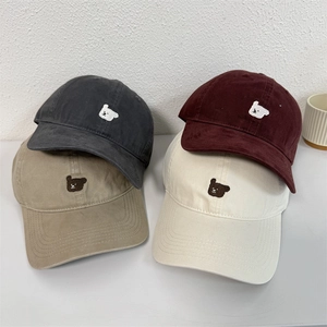 Cute puppy embroidery baseball caps in dark grey, burgundy, khaki and off-white colors