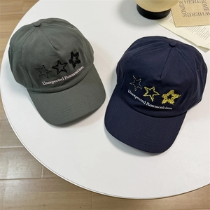 Navy and dark green baseball caps with star embroidery and romantic lettering