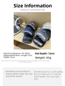 Detailed size chart for the vintage distressed baseball cap with adjustable measurements