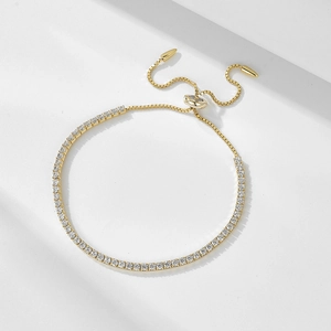 925 Sterling Silver Adjustable Tennis Bracelet For Women Minimalist Rhinestone Pave Bolo Chain Bracelet Commute Jewelry