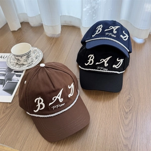 Women Korean Style Letter BAD Embroidery Baseball Cap Retro Streetwear Adjustable Sun Hat With Decorative Rope Casual Peaked Cap