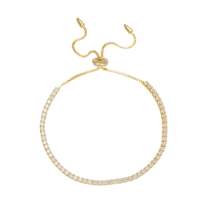 Adjustable S925 silver tennis bracelet featuring 2mm round zircon in gold plating