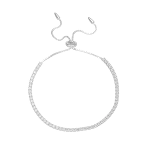 Close-up of adjustable bolo slider clasp and 2mm cubic zirconia on 925 silver bracelet