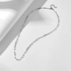 Minimalist sterling silver paperclip necklace with adjustable chain and lobster clasp
