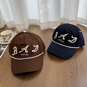 Brown and navy cotton baseball caps with BAD 3D embroidery and twisted rope detail