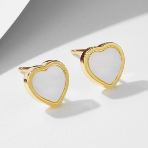 Boucles D'oreilles Cœur Avec Tige En Argent Sterling 925 Incrustation De Nacre Bijoux Minimalistes Pour Femmes