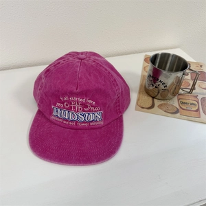 Retro rose red washed cotton baseball cap with white embroidery lettering on top