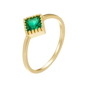 Elegant geometric square emerald zircon S925 silver ring with 18k gold plating