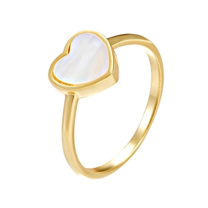 Bague cœur élégante en argent sterling 925 avec nacre et finition dorée