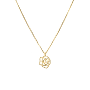 Collier doré luxe avec pendentif rose ajouré et cristal central pour femme chic