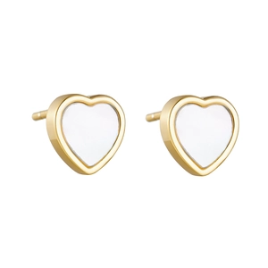 Boucles d'oreilles cœur en argent S925 avec incrustation de nacre et plaqué or