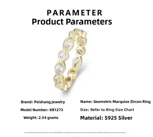 Macro detail of gold-plated 925 silver ring with marquise and round cubic zirconia