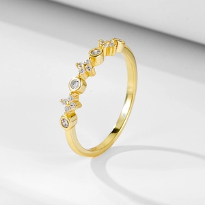 925 Sterling Silver Flower Ring For Women Gold Plated Zirconia Inlaid Geometric Cluster Adjustable Fashion Jewelry Ring