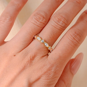 925 silver gold ring with marquise and round zircon stones shown on finger