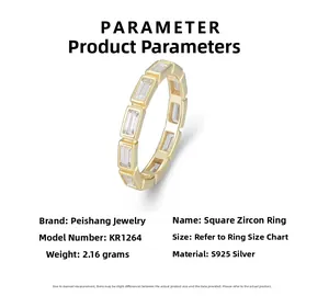Detailed parameter display of gold S925 silver ring featuring full-circle zircon stones