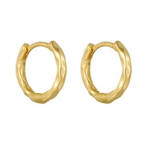 Elegant gold wave texture hoop earrings with minimalist matte finish on white background