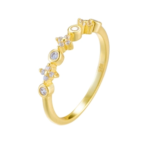 Elegance 925 sterling silver gold plated ring with circular and floral zircon settings