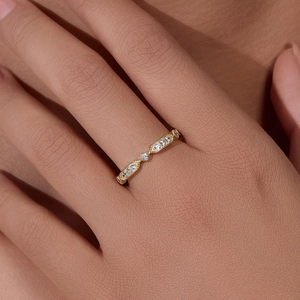 Bague élégante en argent S925 doré 18 carats avec motifs marquises sertis de cristaux pavés