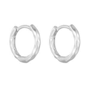 Close-up of S925 sterling silver hoop earrings with irregular organic wave texture