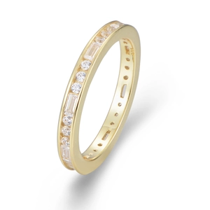 Minimalist S925 sterling silver ring with channel set round and baguette cubic zirconia