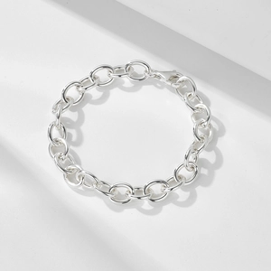 Polished S925 sterling silver chain bracelet with oval links and lobster clasp