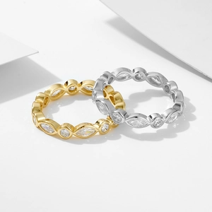 925 Sterling silver geometric ring with marquise and round zircon in gold and silver