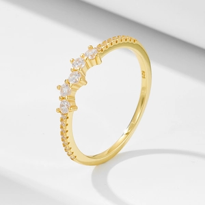 Elegant 925 Sterling Silver Ring For Women Micro Pave Rhinestone Geometric Wave Finger Ring Minimalist Jewelry Gift