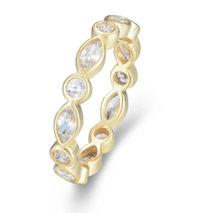 Gold plated 925 silver eternity ring with marquise and round cubic zirconia stones