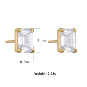 Detailed view of S925 silver square zircon stud earrings with 8.3mm x 6.6mm dimensions