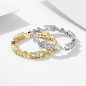 Bagues géométriques en argent sterling S925 avec diamants en finitions or et argent